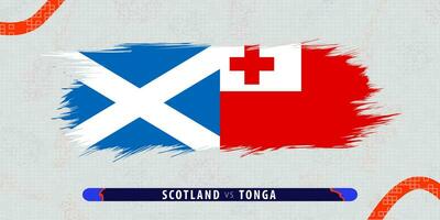 Scotland vs Tonga, international rugby match illustration in brushstroke style. Abstract grungy icon for rugby match. vector