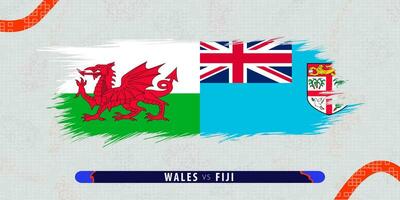 Wales vs Fiji, international rugby match illustration in brushstroke style. Abstract grungy icon for rugby match. vector