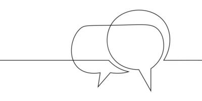 Speech bubble continuous one line art. Drawing dialogue speech bubble illustration. Continuous one line border text box, message element. Vector