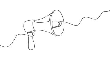 Speaker continuous line megaphone icon illustration sketch media art. Doodle art speaker voice microphone loudspeaker. Megaphone warning announces sound attention symbol. Vector illustration.