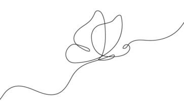 Continuous line butterfly art. Outline single art butterfly hand drawn sketch element on white background. Concept spring nature, fly. Vector Illustration