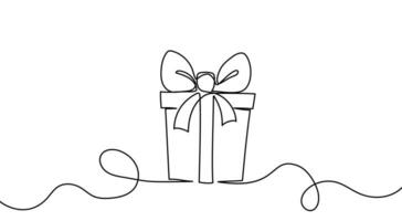 Gift Box Birthday or Christmas Continuous One Line Vector Outline Art Sketch. Celebration Events Present Bow Ribbon Box Minimal Doodle Abstract Simple Illustration. Holiday Package Simple and Elegant
