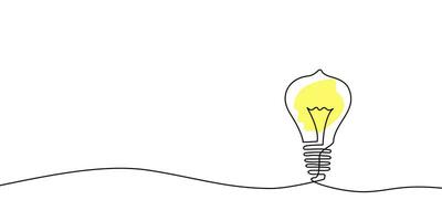 uno línea ligero bulbo lámpara Arte. continuo soltero línea idea, creativo, energía concepto bulbo. idea genial, negocio solución diseño concepto. vector
