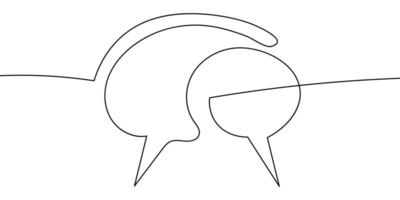 Speech bubble continuous one line art. Drawing dialogue speech bubble illustration. Continuous one line border text box, message element. Vector