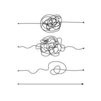 vector psicoterapia complejo caos lío y orden camino. sucio dibujado bosquejo propósito sencillo pelota concepto Escribiendo. caos nudo línea psicoterapia continuo vector ilustración Arte.