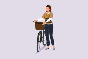 People riding bikes on city street concept. Colored flat vector illustration isolated.
