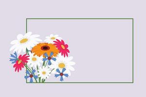 Sunflower and floral frame concept. Colored flat vector illustration isolated.