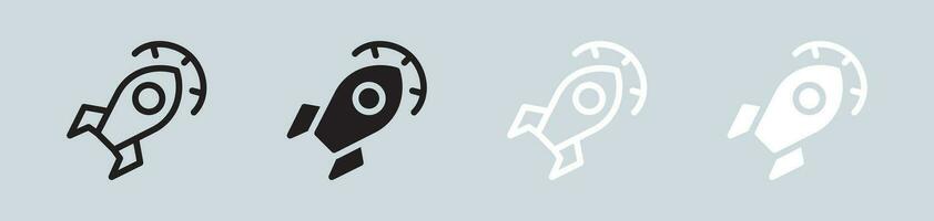Optimization icon set in black and white. Rocket signs vector illustration.
