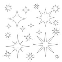 y2k style stars stroke, 00s elements, 2000s design, psychedelic stars black isolated on white background vector