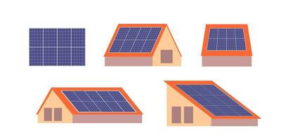 Pv panels on different roofs vector isolated on white background.