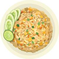 Thai Fried Rice Illustration. Top View Thai Food Illustration Vector. vector