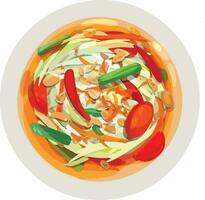 Som Tam. Thai Papaya Salad Illustration. Top View Thai Food Illustration Vector