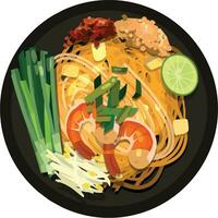 Pad Thai Illustration. Top View Thai Food Illustration Vector. vector