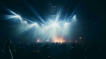 Blur crowd audience watching concert live show in concert hall or venue stadium with festive laser lighting. generative AI photo