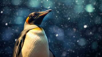 astral penguin in a dark galaxy. Generative Ai photo