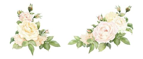 Set of gentle rose bouquet decorative watercolor vector