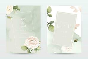 Rose watercolor invitation template cards of green color collection vector