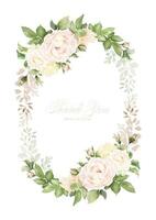 Watercolor wreath frame design with pink roses and leaves vector