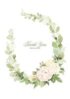 Watercolor wreath frame design with roses bouquet and leaves vector