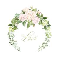 Watercolor wreath frame design with roses and leaves bouquet vector