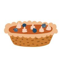 Blueberry pie isolated on white background. Hand drawing. Vector illustration