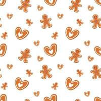 Gingerbread man and heart. Simple pattern. Vector illustration. Christmas sweets. Seamless pattern