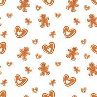 Gingerbread man and heart. Simple pattern. Vector illustration. Christmas sweets. Seamless pattern