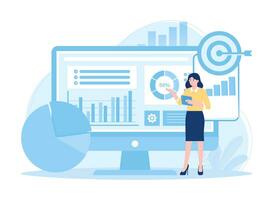 A woman analyzing business data concept flat illustration vector