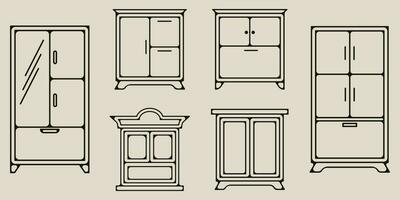 set of bundle cupboard furniture line art  logo icon and symbol template vector illustration design.