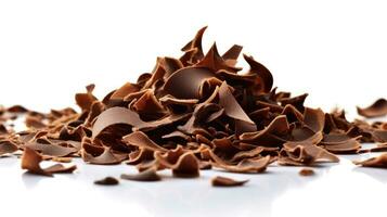 Chocolate shavings isolated on white background. Generative Ai photo