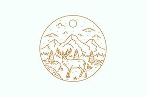 Deer Wildlife Mountain Forest Abstract Illustration Logo Badge vector