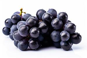 Dark blue grapes isolated on white background. Generative Ai photo