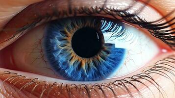 A human blue eye realistic beautiful. Eye. Generative Ai photo