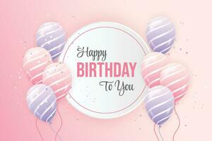 Birthday wish template with realistic pink and purple   balloons set  Birthday background with realistic balloons and birthday  frame vector