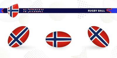 Rugby ball set with the flag of Norway in various angles on abstract background. vector