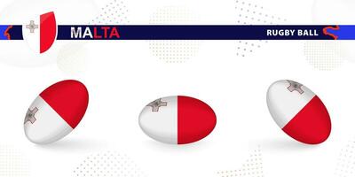 Rugby ball set with the flag of Malta in various angles on abstract background. vector