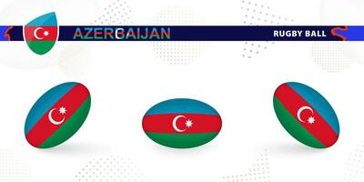 Rugby ball set with the flag of Azerbaijan in various angles on abstract background. vector