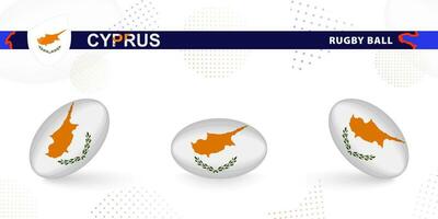 Rugby ball set with the flag of Cyprus in various angles on abstract background. vector