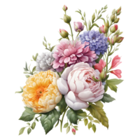 Multicolor Realistic Digital Painted Fower Bouquet, Generative AI png