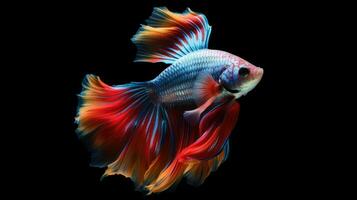 A Colorful Betta fish isolated on black background. Generative Ai photo