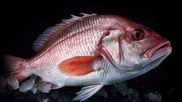 un Fresco pargo pescado en hielo. pargo pez. generativo ai foto