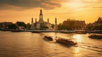Wat arun in sunset at Bangkok,Thailand. Landmark, Chao Phraya River. Generate Ai photo