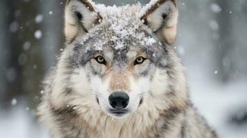 Adult wolf in winter snow. Generative AI. photo