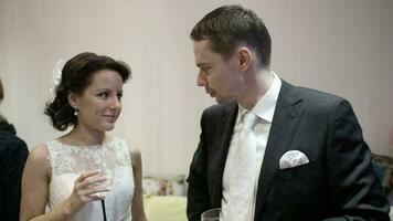 Bride and groom toasting and talking video