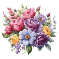 Multicolor Realistic Digital Painted Fower Bouquet, Generative AI png