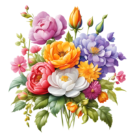 Multicolor Realistic Digital Painted Fower Bouquet, Generative AI png