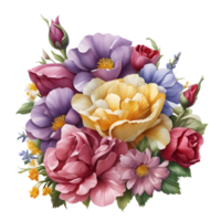 multicolor realista digital pintado flor ramo, generativo ai png