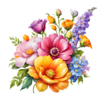 Multicolor Realistic Digital Painted Fower Bouquet, Generative AI png