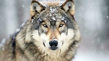adulto lobo en invierno nieve. generativo ai. foto