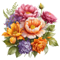 Multicolor Realistic Digital Painted Fower Bouquet, Generative AI png